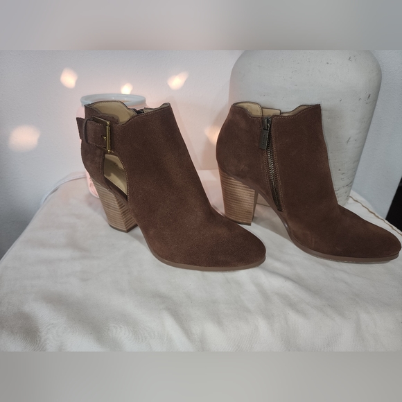 Michael Kors Suede Brown High Heel Ankle Boots Side Zip Sz 9 M Womens - Picture 4 of 11